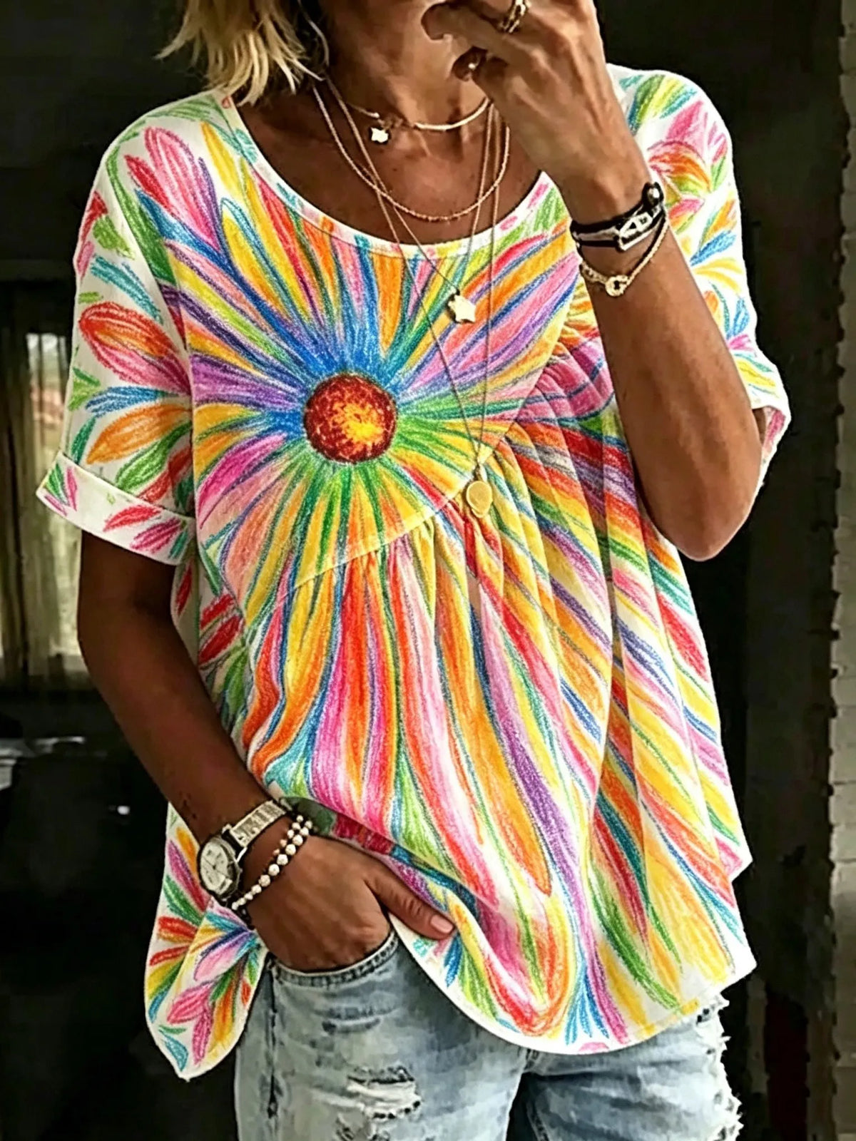 Women's Retro Bohemian Hippie Style Printed Top