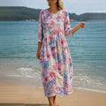 Women's Retro Floral Pattern Casual Linen Dress
