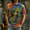 Men's Dreadlock Sunglass Hippie Frog Floral Print Crew Neck Short Sleeve T-Shirt