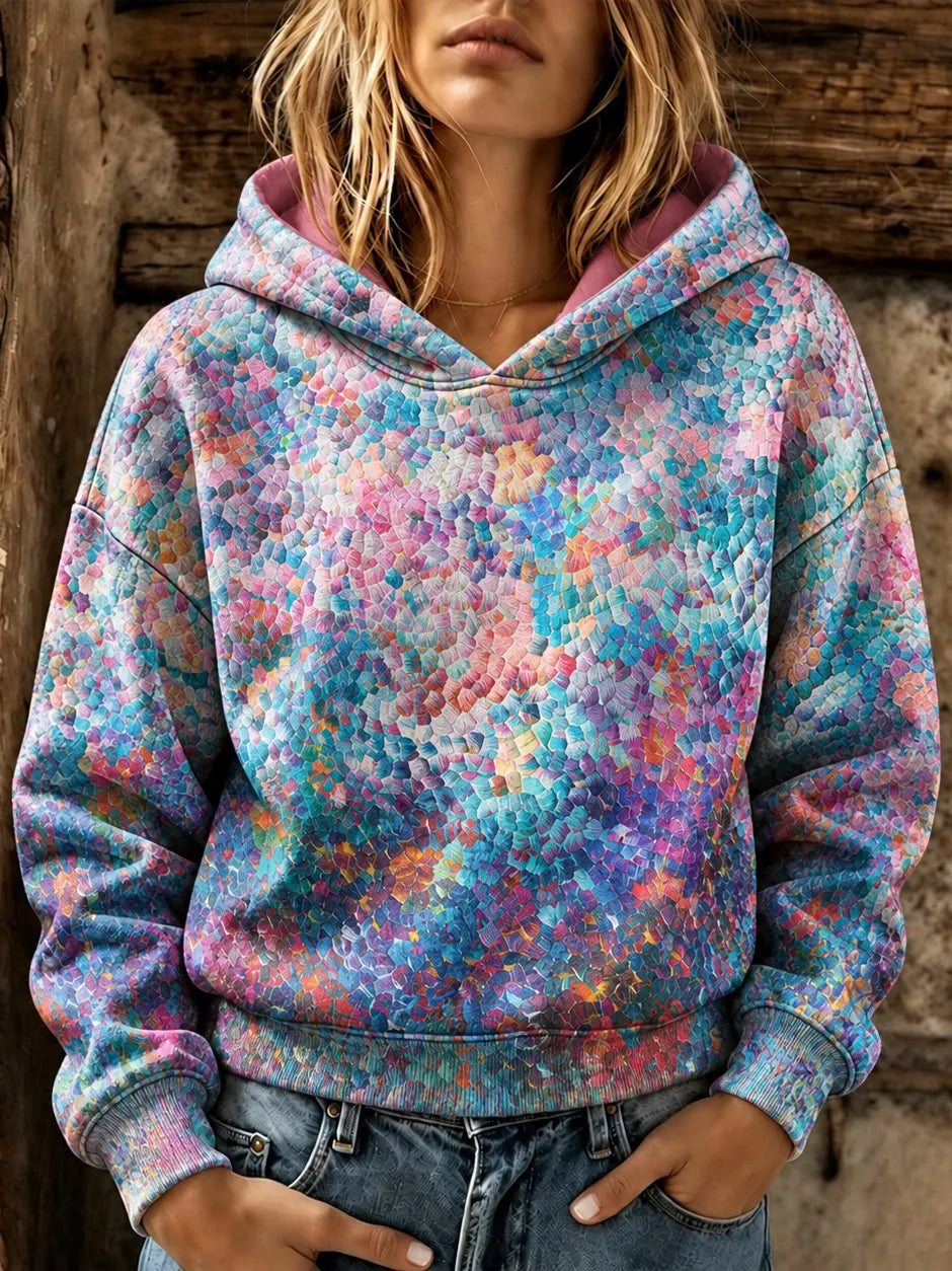 Women's Retro Abstract Geometric Art Print Hoodie