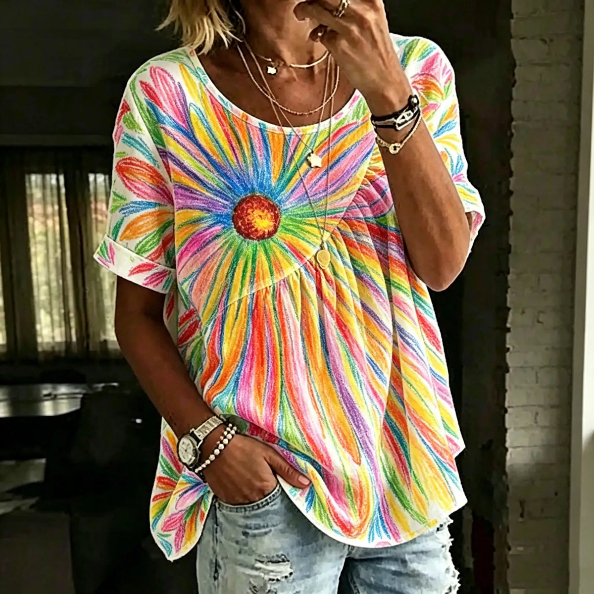 Women's Retro Bohemian Hippie Style Printed Top
