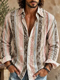 Men's Hippie Vertical Stripes And Tiny Floral Print Long Sleeve Shirt