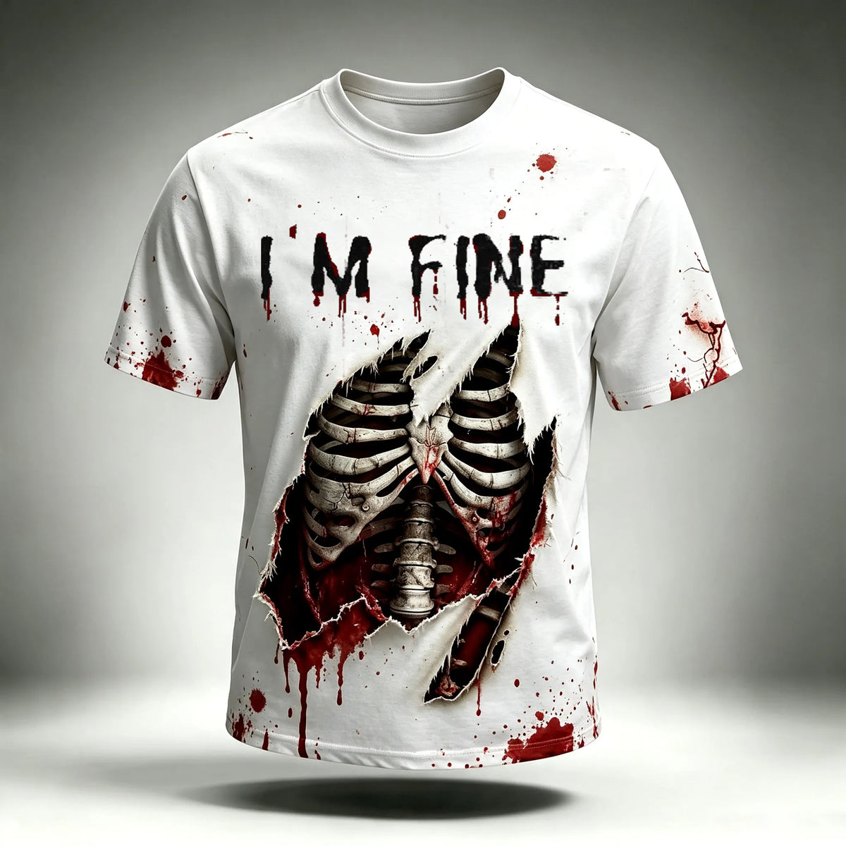 Men's I'm Fine Bloody Skull 3d Print Graphics Short Sleeve Crewneck T-shirt