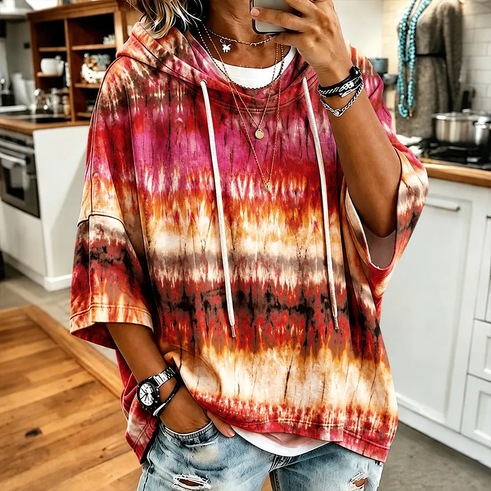 Women's Vintage Geometric Tie-dye Art Print Casual Hoodie