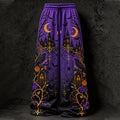 Women's Halloween Gothic Spiderweb And Crow Print Loose Pants