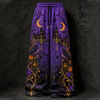 Women's Halloween Gothic Spiderweb And Crow Print Loose Pants