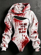 Women's Halloween I'm Okay It's Not My Blood Print Hoodie Two-piece Set