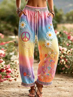 Women's Hippie Vintage Hippie Floral Art Linen Casual Pants