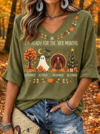 Women's Retro Autumn Casual V-neck T-shirt