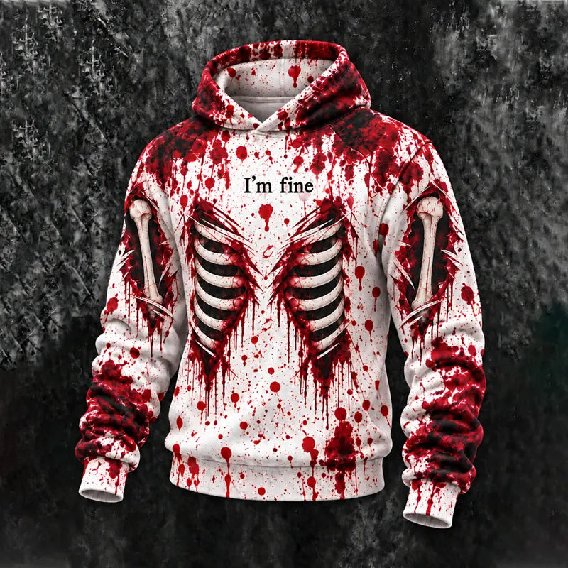 Men's Halloween Skeleton Bloodstain Pattern Hoodie