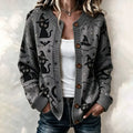 Women's Halloween Black Cat Pattern Knit Cardigan