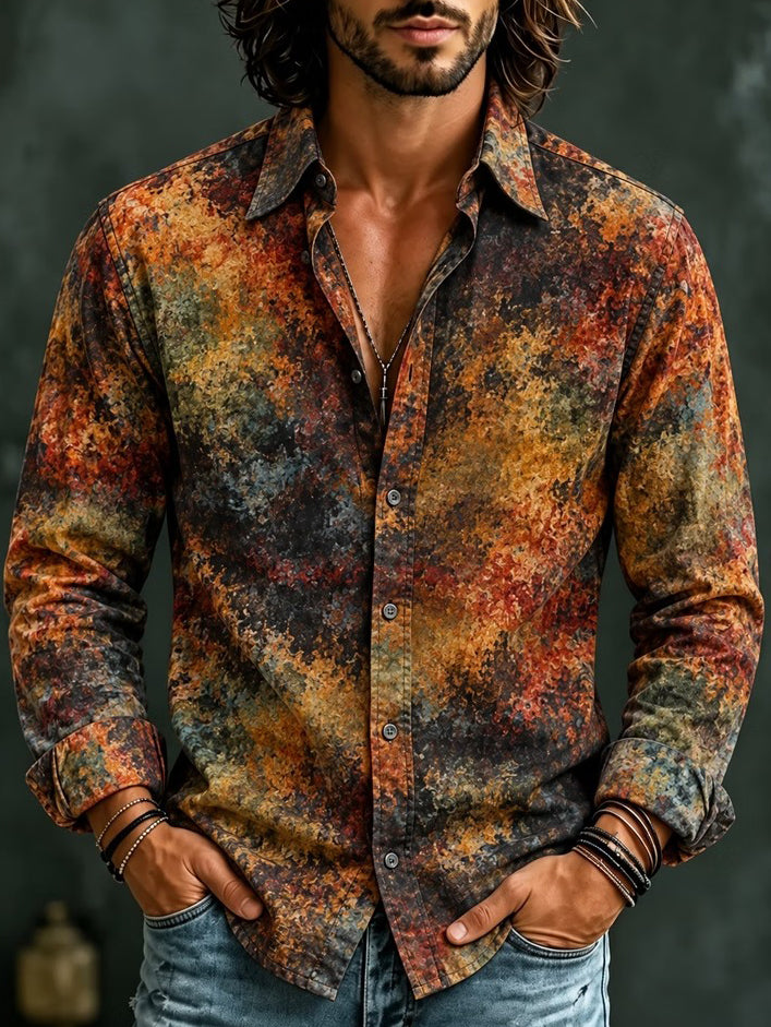 Men's Abstract Texture Print Long Sleeve Shirt