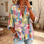 Women's Vintage Daisy Art Print Long Sleeve Shirt