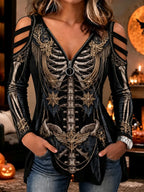 Women's Halloween Skeleton And Chain Print Drop-shoulder T-shirt