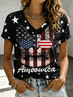 Women'S American Flag Cat Printed Casual T-Shirt
