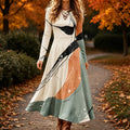 Women's Retro Geometric Art Print Long Sleeve Casual Maxi Dress