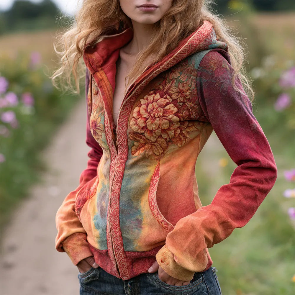 Hippie Colorful Floral Art Tie-dye Casual Hoodie