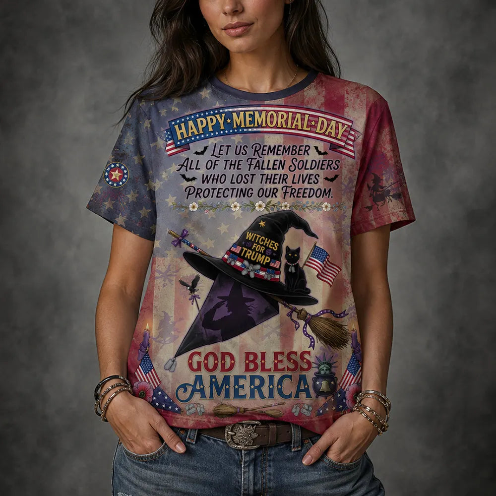 Halloween Witch And American Theme Art Print Casual T-shirt