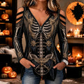 Women's Halloween Skeleton And Chain Print Drop-shoulder T-shirt