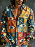 Men's Patchwork With Eyes Sun And Moon Print Long Sleeve Shirt
