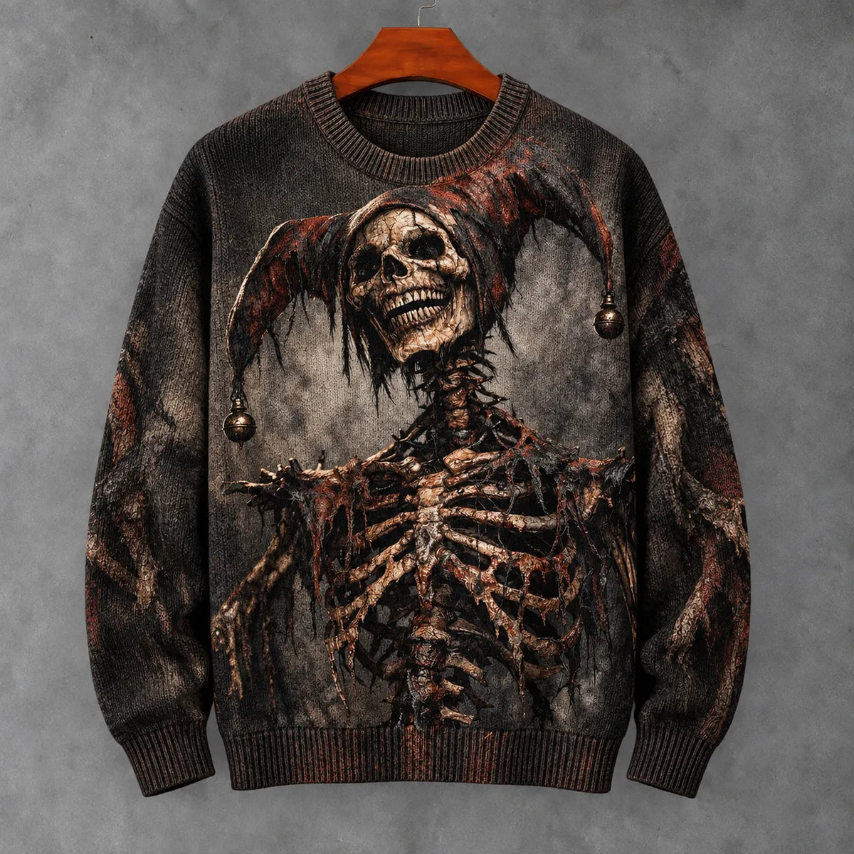 Men's Retro Halloween Zombie Skull Print Casual Knit Sweater