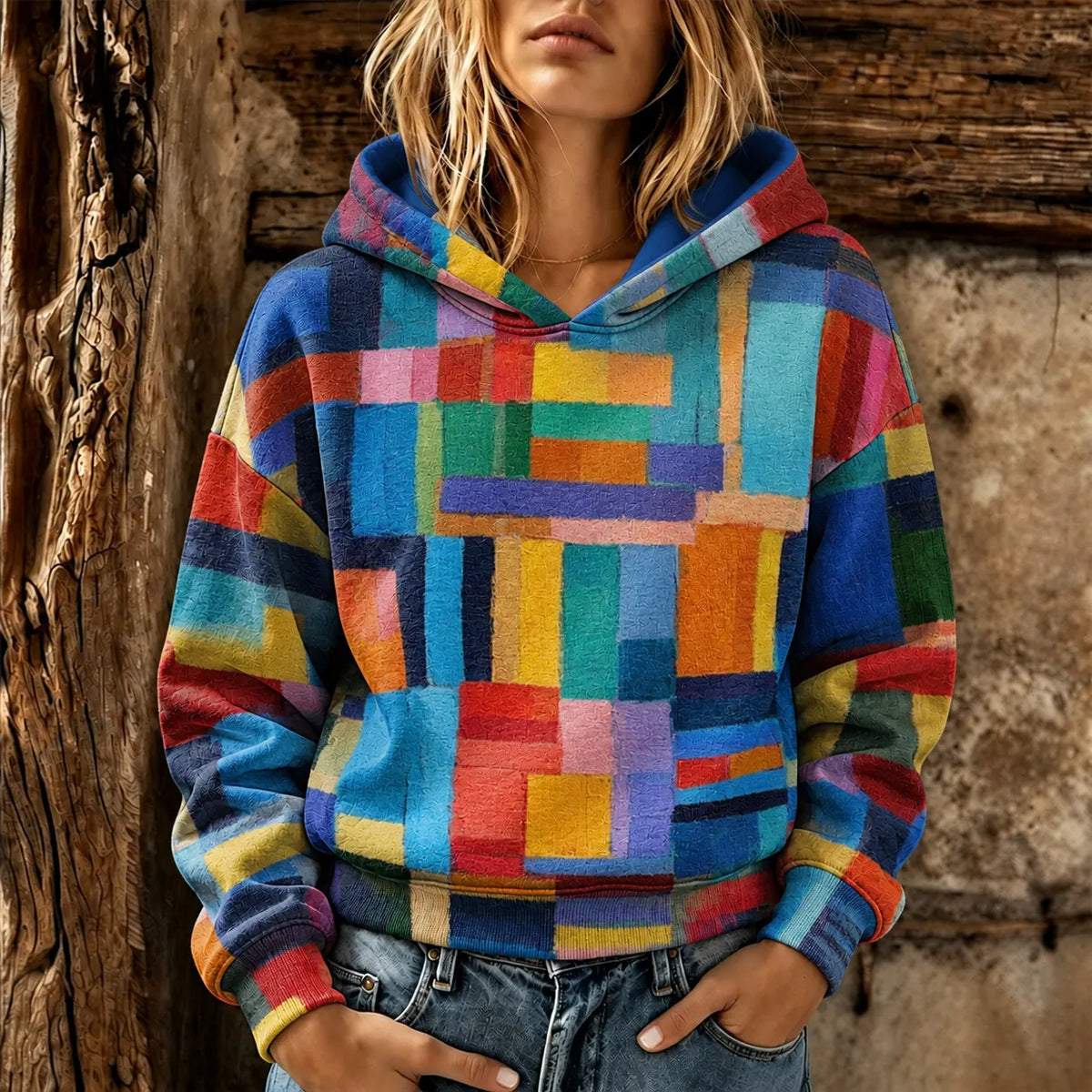 Women's Retro Geometric Art Print Casual Hoodie