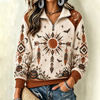 Women's Halloween Pumpkin Ethnic Totem Print Half-zip Hoodie