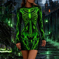 Women's Gothic Halloween Skeleton Flame Lightning Ghost Print Bodycon Dress