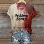 Women's Bloody Problem Solved Halloween Print V-neck T-shirt