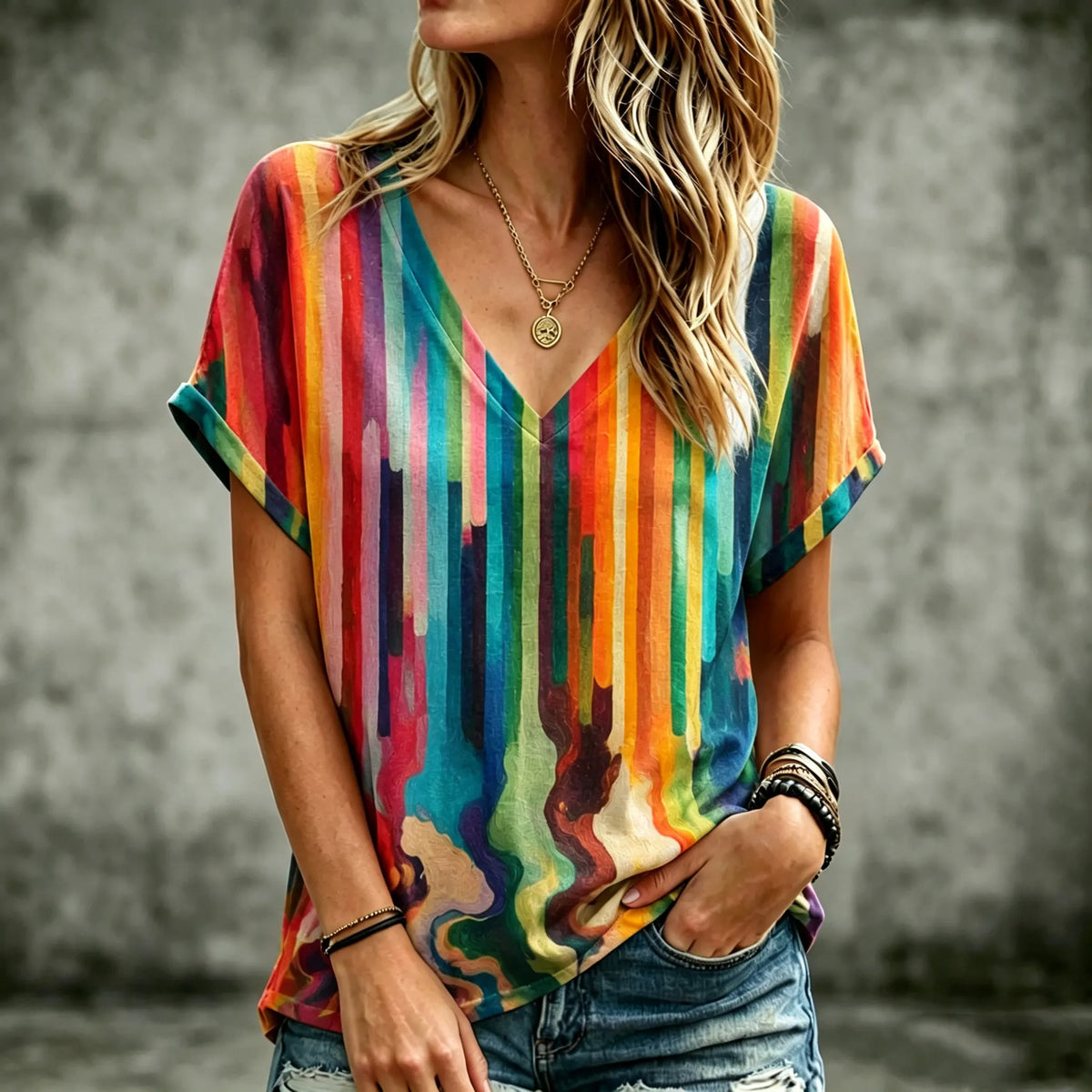 Women's Retro Bohemian Hippie Style Printed Linen T-shirt