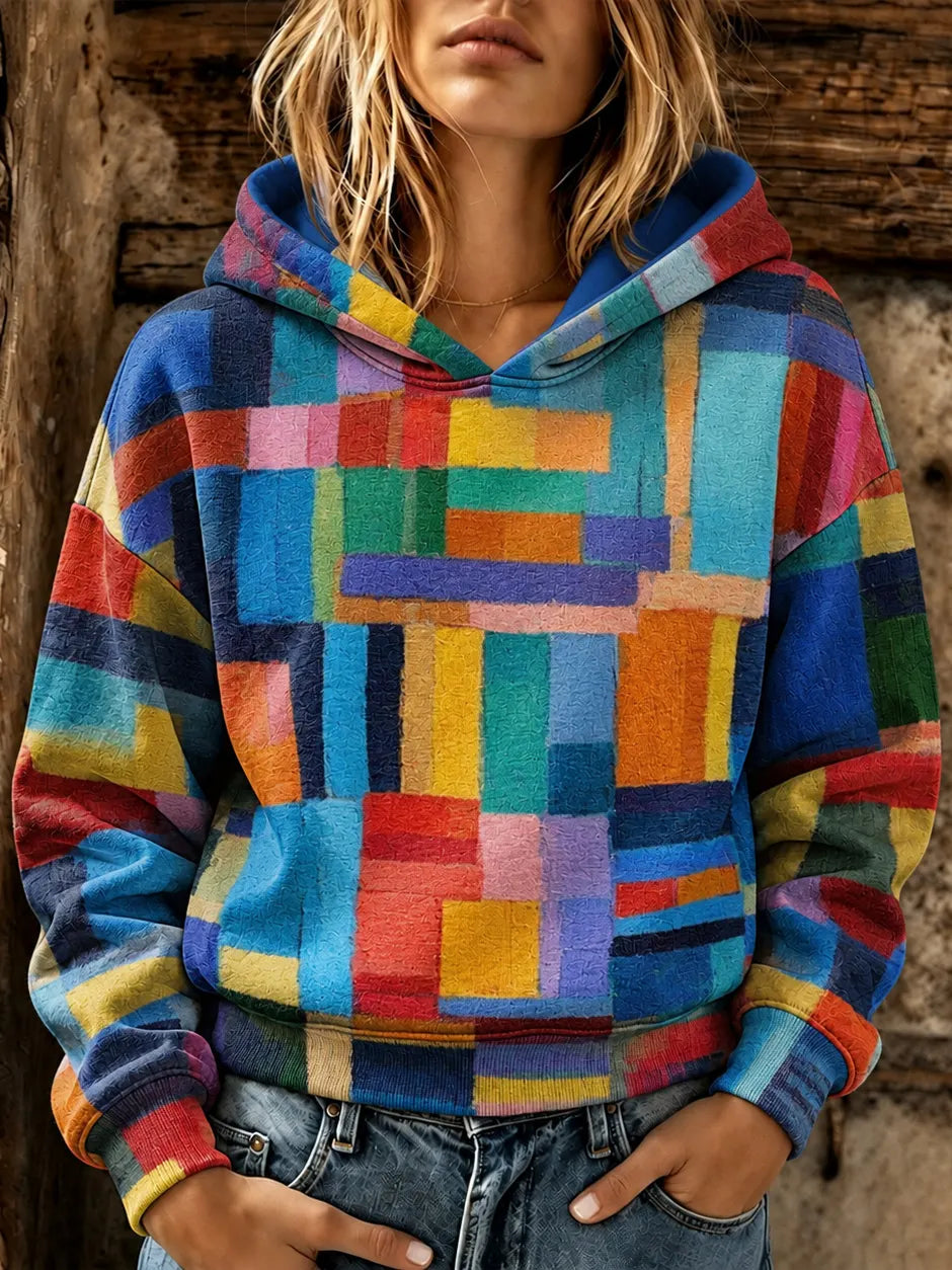 Women's Retro Geometric Art Print Casual Hoodie