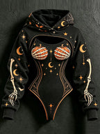 Women's Retro Halloween Pumpkin & Skeleton Hand Print Casual Two-piece Set
