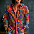 Men's Vibrant Tie‐dye Hippie Colorful Peace Symbol Print Long Sleeve Shirt