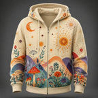 Men's Fantasy Art Sun Moon Mushroom Forest Print Zip-Up Hoodie