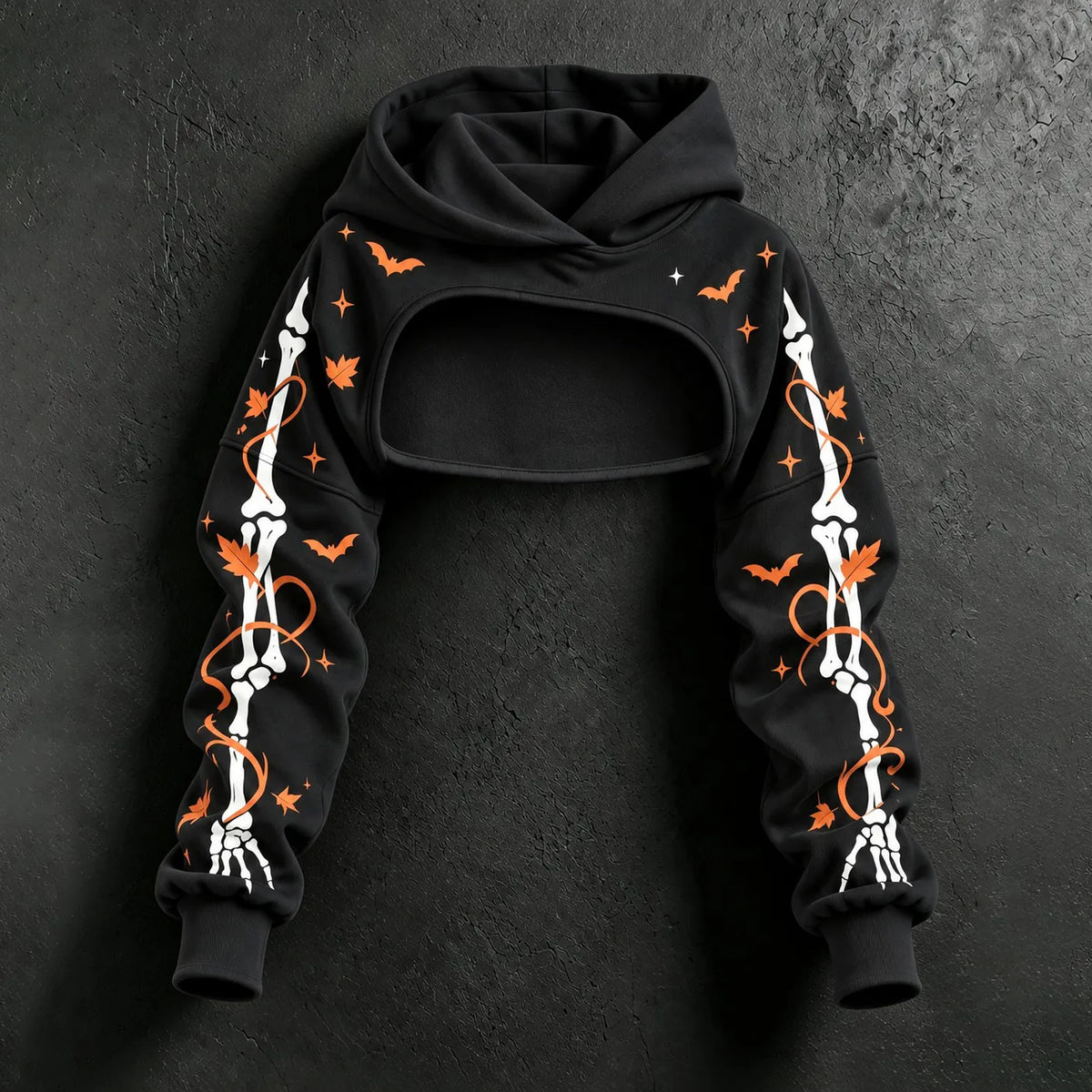 Women's Retro Halloween Pumpkin & Skeleton Hand Print Casual Two-piece Set