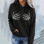 Women's Halloween Skeleton Finger Print Casual Hoodie