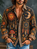 Men's Hippie Starry Sky Elements Mushroom Floral Print Long Sleeve Shirt