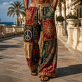 Men's Hippie Style Psychedelic Sun Musical Note Peace Sign Print Casual Pants