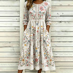 Women's Vintage Floral Pattern Art Embroidered Linen Blend Dress