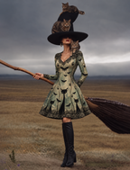 Women's Gothic Halloween Print V Neck Long Sleeve Dress – Halloween Costume