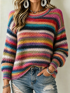 Women's Bohemian Retro Colorful Striped Gradient Art Cozy Knit Sweater