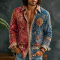 Men's Sun Moon Treble Clef Mushroom Print Long Sleeve Shirt