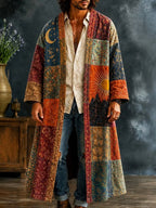 Men's Boho Radiant Sun Mountain Floral Blocks Art Print Kimono Cardigan