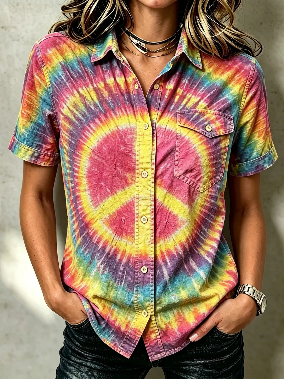 Women's Retro Hippie Style Printed Short-sleeve Shirt