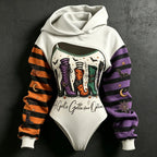 Women's Halloween Striped Bat And Star Print Hoodie Two-piece Set