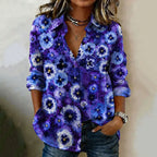 Women's Retro Floral Art Print Linen Casual Long-sleeved Shirt