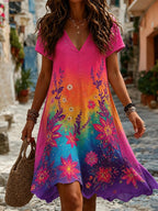 Women's Retro Hippie Floral Patchwork Casual Dress