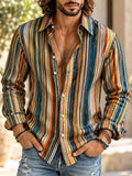 Men's Colorful Striped Print Long Sleeve Shirt