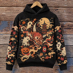 Men's Japanese Ukiyo-e Oni Demon Pumpkin Ghost Knitted Hoodie