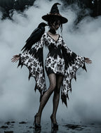 Women's Gothic Skeleton Print Batwing Flare Sleeve V Neck Bodycon Dress – Halloween Costume